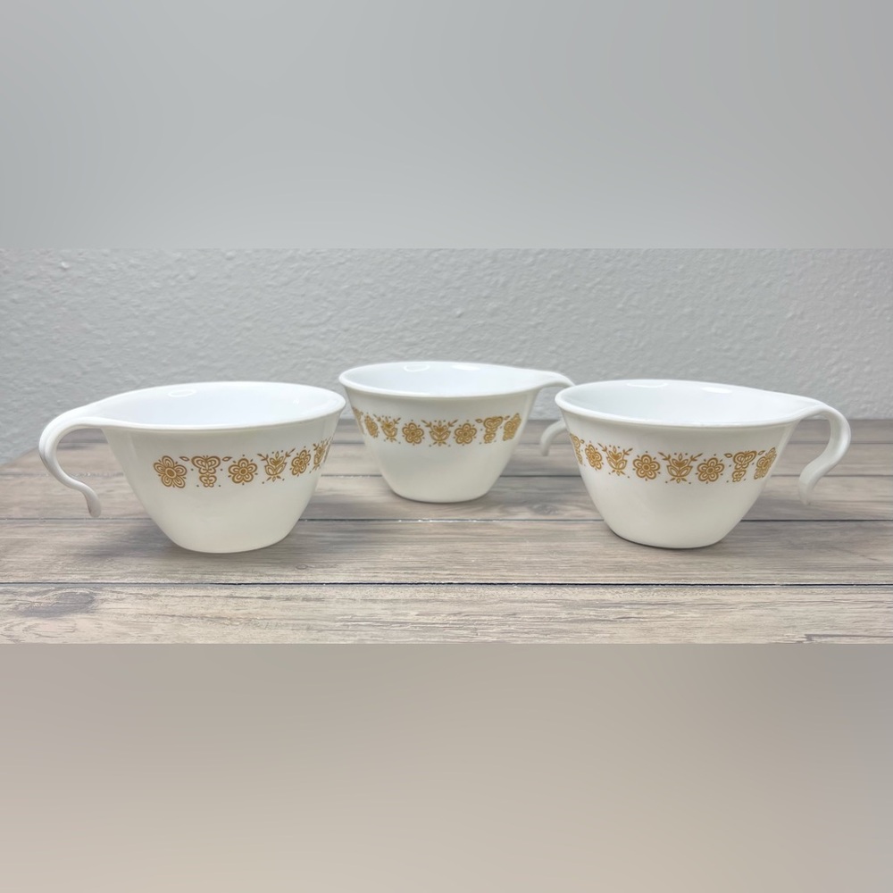 Vintage Corelle Butterfly Gold - Hook Handle Coffee Cups by Corning set of 3